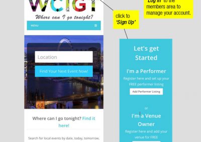 Shows where and how to sign up and login on the home page